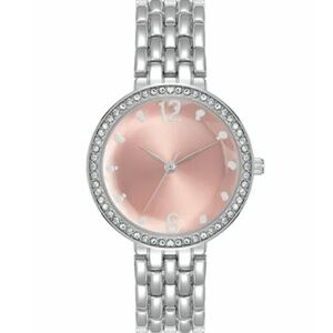 NIB Time and True Silver Tone Bracelet Pink China Crystal Dial Dress Watch